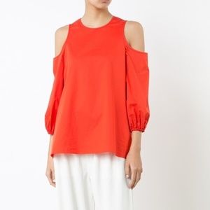 Tibi Poplin Cutout Top In Ribbon Red 4
